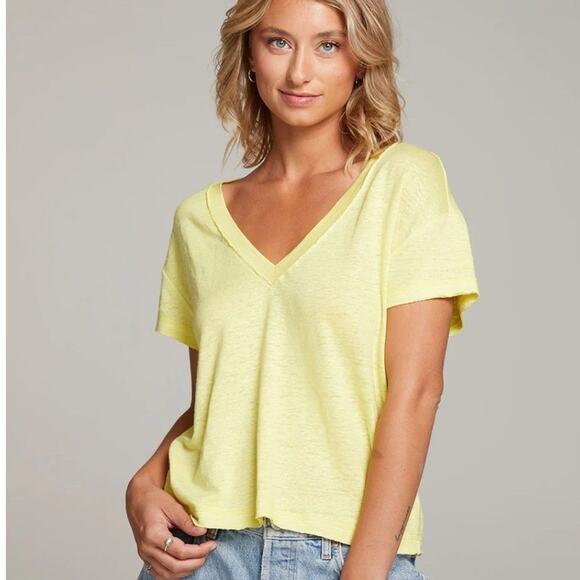 Chaser Tops - Chaser Gator Lemon V Neck Tee  - Linen Blend - Size Small
